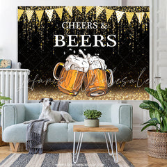 Lofaris Gold Glitter Flags Black Cheers Beers Birthday Backdrop