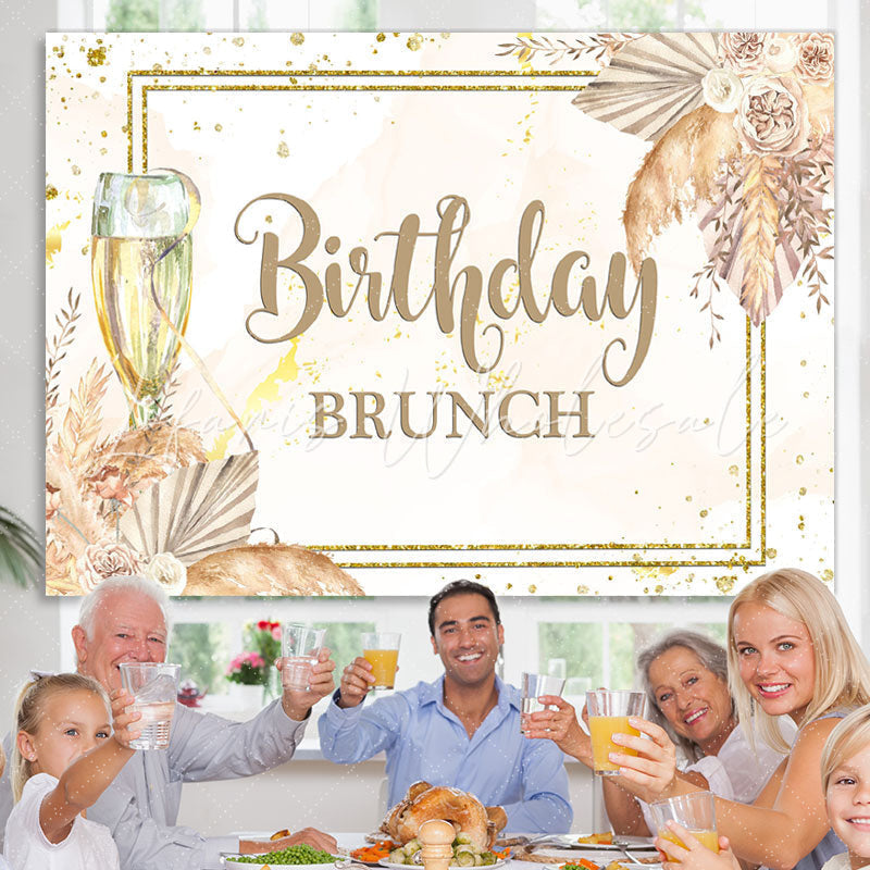 Lofaris Gold Glitter Floral Birthday Brunch Backdrop For Girl