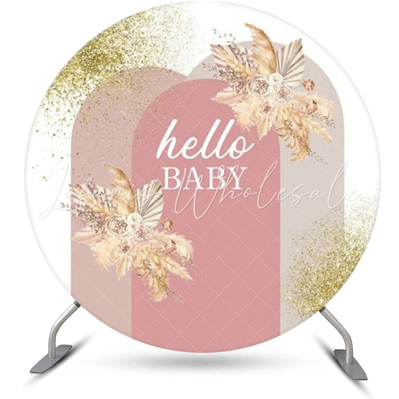 Lofaris Gold Glitter Floral Circle Boho Baby Shower Backdrop