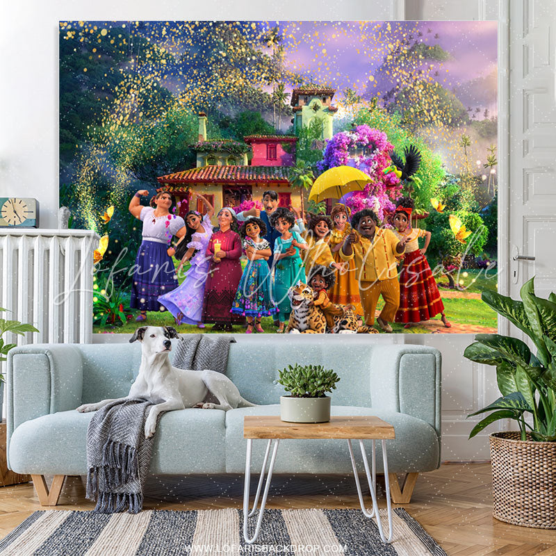 Lofaris Gold Glitter Garden Happy Family Birthday Backdrop