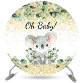 Lofaris Gold Glitter Green Leaves Round Baby Shower Backdrop