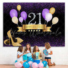 Lofaris Gold Glitter Happy 21St Birthday Backdrop With Balloon