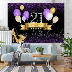 Lofaris Gold Glitter Happy 21St Birthday Backdrop With Balloon