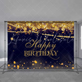 Lofaris Gold Glitter Happy Birthday Black Bokeh Backdrop for Party
