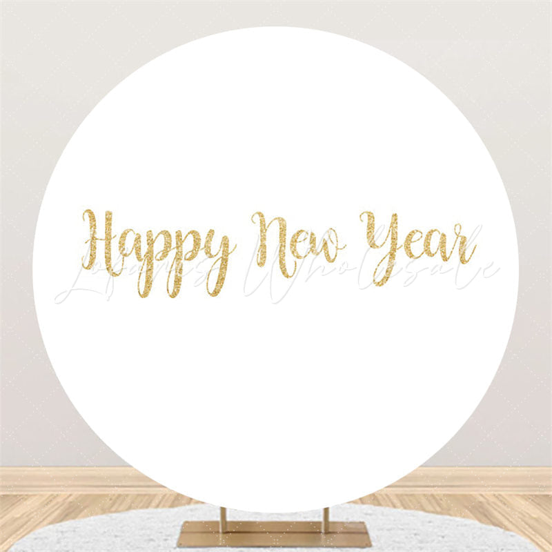 Lofaris Gold Glitter Happy New Year Round White Party Backdrop