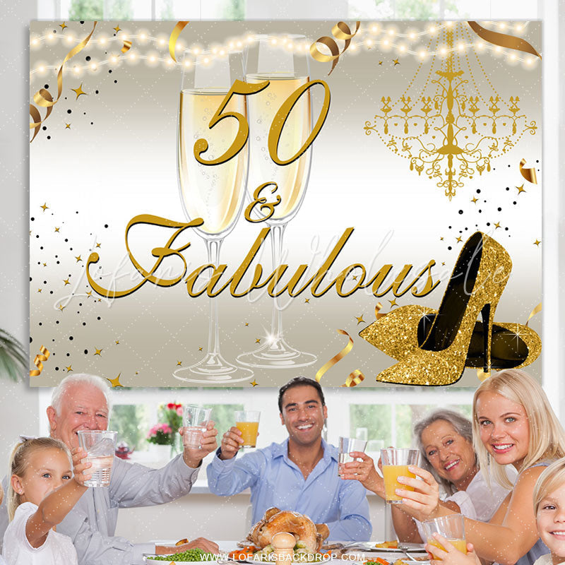 Lofaris Gold Glitter Heels 50th Fabulous Birthday Backdrop
