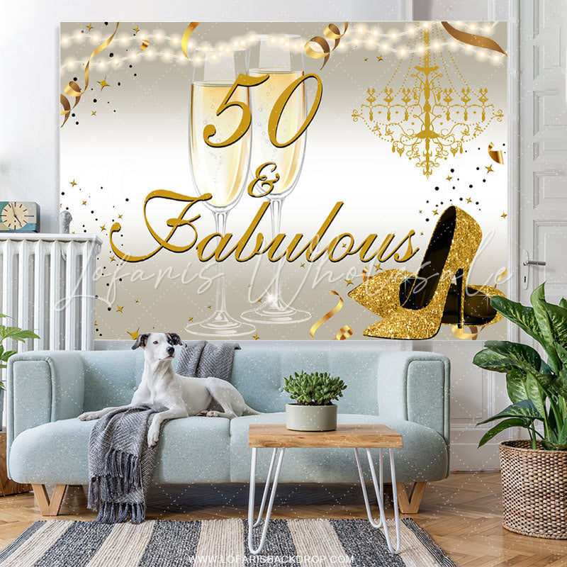 Lofaris Gold Glitter Heels 50th Fabulous Birthday Backdrop