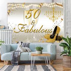 Lofaris Gold Glitter Heels 50th Fabulous Birthday Backdrop