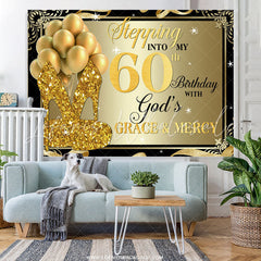 Lofaris Gold Glitter Heels And Balloons 60th Birthday Backdrop