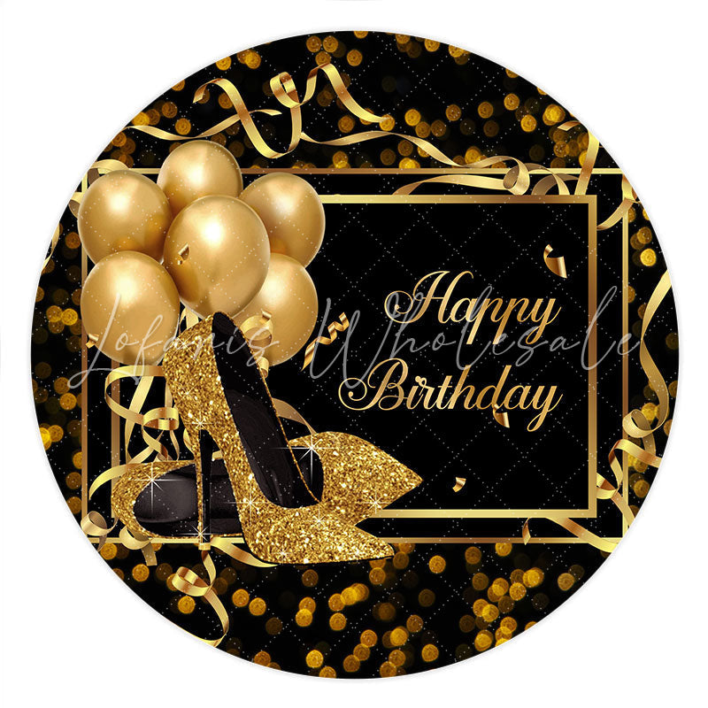 Lofaris Gold Glitter Heels And Balloons Round Birthday Backdrop