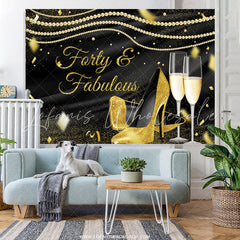 Lofaris Gold Glitter Heels And Black Birthday Party Backdrop