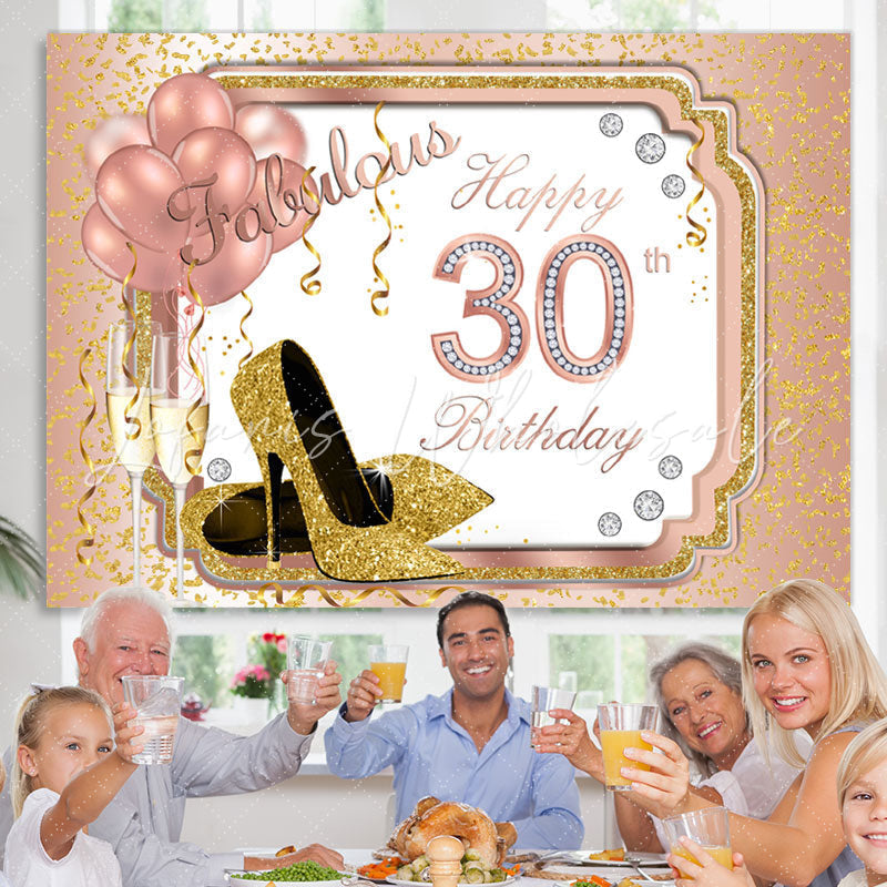Lofaris Gold Glitter Heels And Pink Ballon 30th Birthday Backdrop