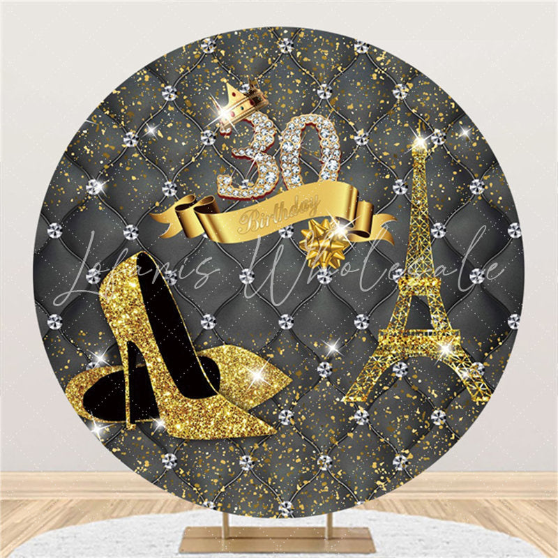 Lofaris Gold Glitter Heels And Tower Round 30th Birthday Backdrop