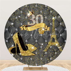 Lofaris Gold Glitter Heels And Tower Round 30th Birthday Backdrop