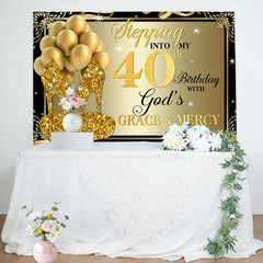 Lofaris Gold Glitter Heels Stepping into 40th Birthday Backdrop