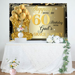 Lofaris Gold Glitter Heels Stepping into 60th Birthday Backdrop