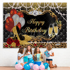 Lofaris Gold Glitter High Heels And Balloons Birthday Backdrop