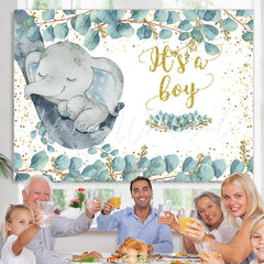 Lofaris Gold Glitter Its A Boy Little Elephant Baby Shower Backdrop