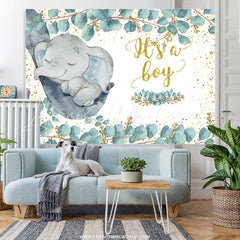 Lofaris Gold Glitter Its A Boy Little Elephant Baby Shower Backdrop
