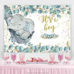 Lofaris Gold Glitter Its A Boy Little Elephant Baby Shower Backdrop