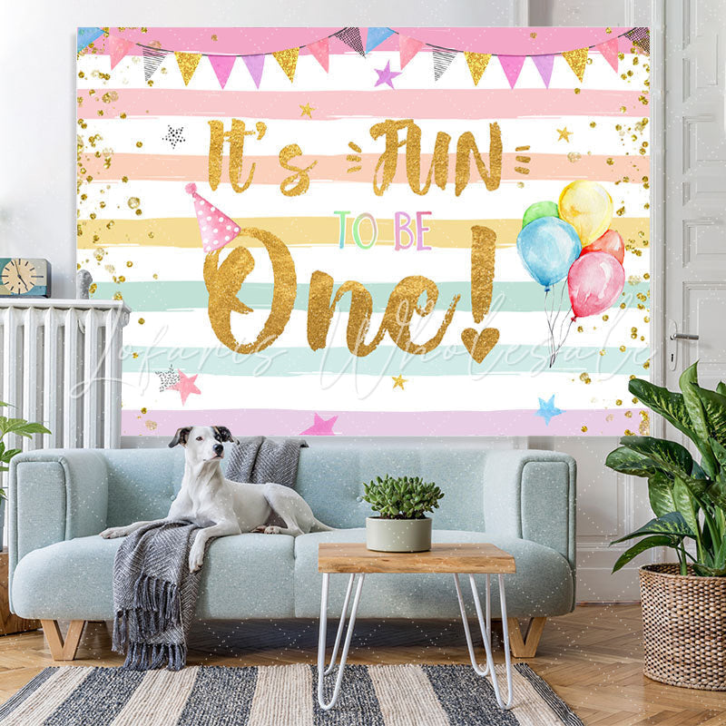 Lofaris Gold Glitter Its Fun To Be One Girls Birthday Backdrop