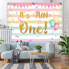 Lofaris Gold Glitter Its Fun To Be One Girls Birthday Backdrop