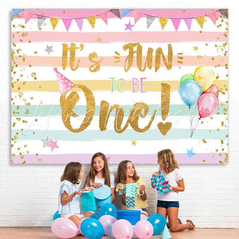 Lofaris Gold Glitter Its Fun To Be One Girls Birthday Backdrop