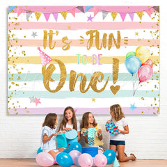 Lofaris Gold Glitter Its Fun To Be One Girls Birthday Backdrop