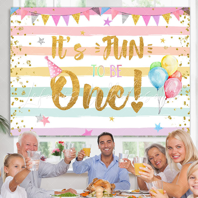 Lofaris Gold Glitter Its Fun To Be One Girls Birthday Backdrop