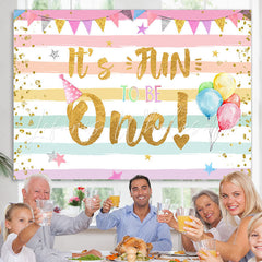 Lofaris Gold Glitter Its Fun To Be One Girls Birthday Backdrop