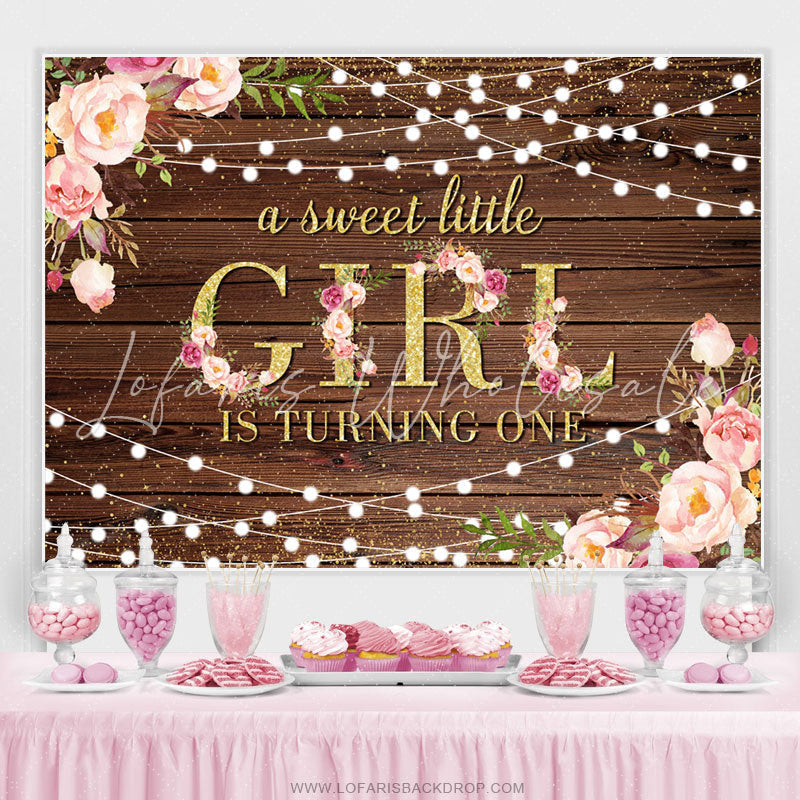 Lofaris Gold Glitter Little Girl Turning One Birthday Backdrop