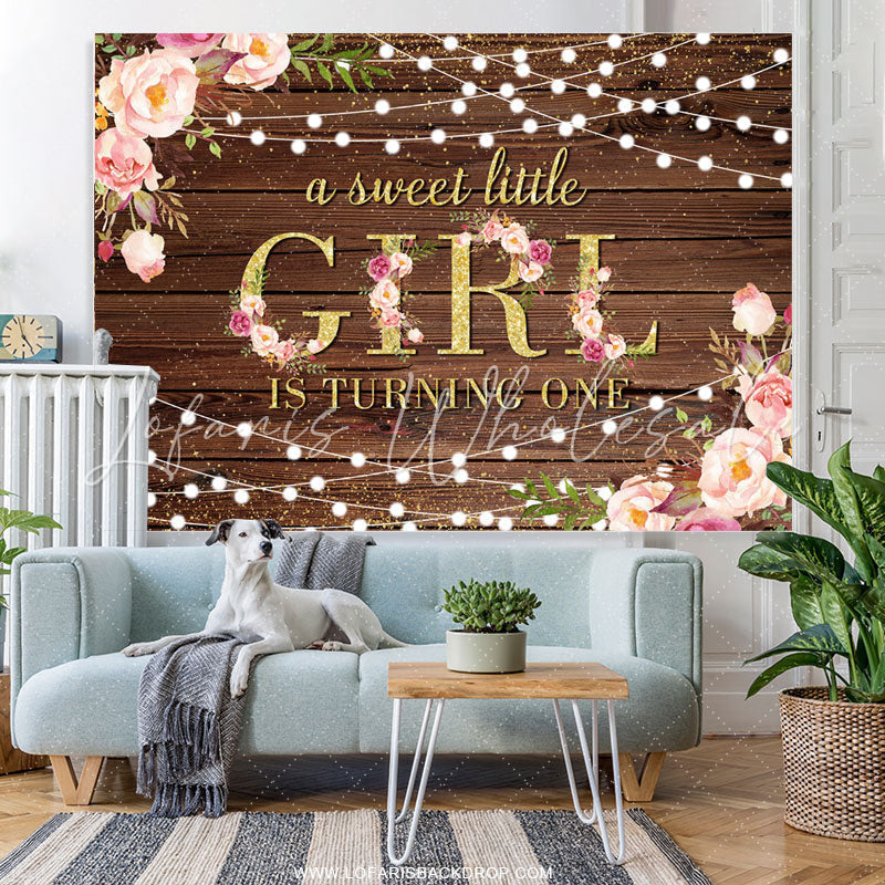 Lofaris Gold Glitter Little Girl Turning One Birthday Backdrop