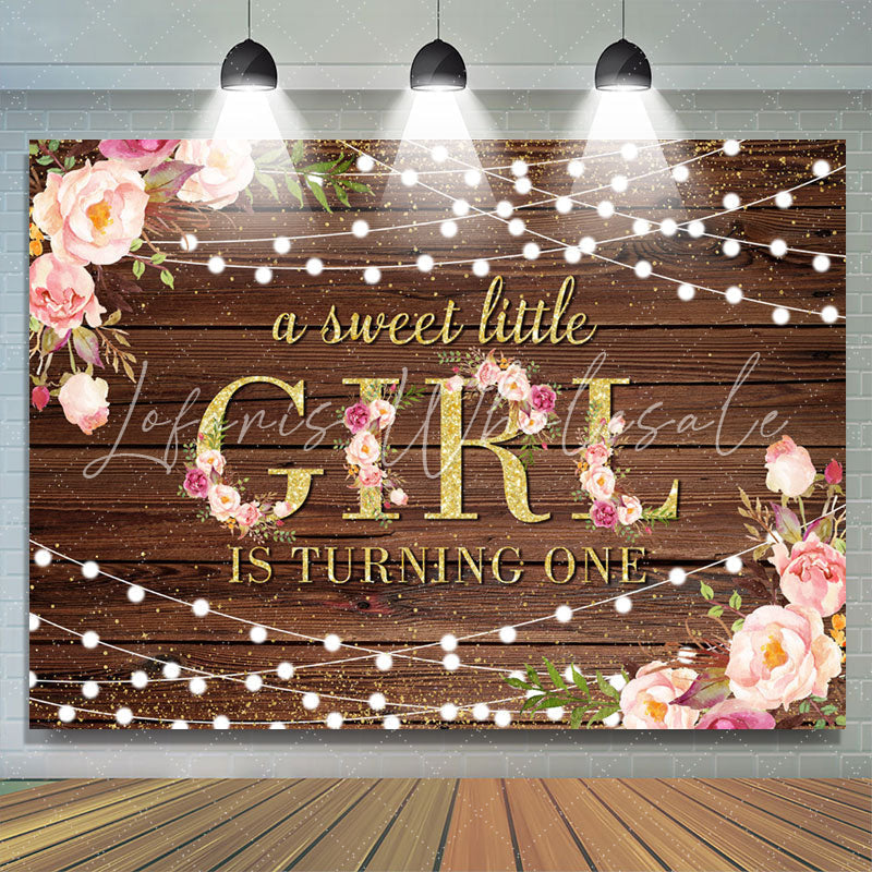 Lofaris Gold Glitter Little Girl Turning One Birthday Backdrop