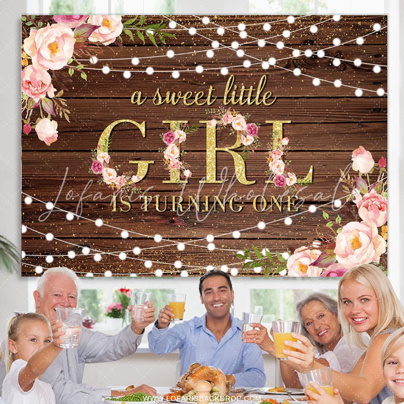 Lofaris Gold Glitter Little Girl Turning One Birthday Backdrop