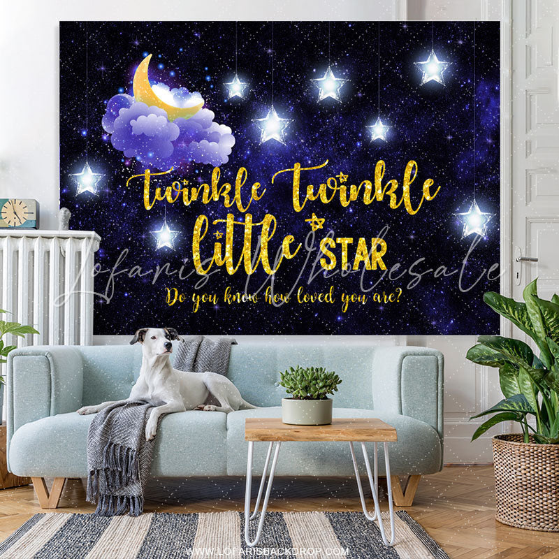 Lofaris Gold Glitter Little Star Blue Baby Shower Backdrop