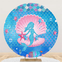 Lofaris Gold Glitter Mermaid Pink Shell Round Birthday Backdrop