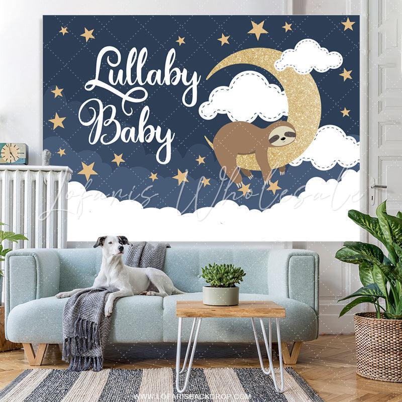 Lofaris Gold Glitter Moon And Sloth Lullaby Baby Shower Backdrop