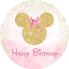 Lofaris Gold Glitter Mouse Round Pink Happy Birthday Backdrop
