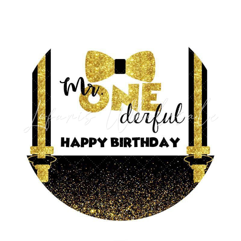 Lofaris Gold Glitter Mr.One Derful Circle Birthday Backdrop