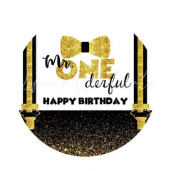 Lofaris Gold Glitter Mr.One Derful Circle Birthday Backdrop