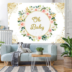 Lofaris Gold Glitter Oh Baby Floral Backdrop For Shower