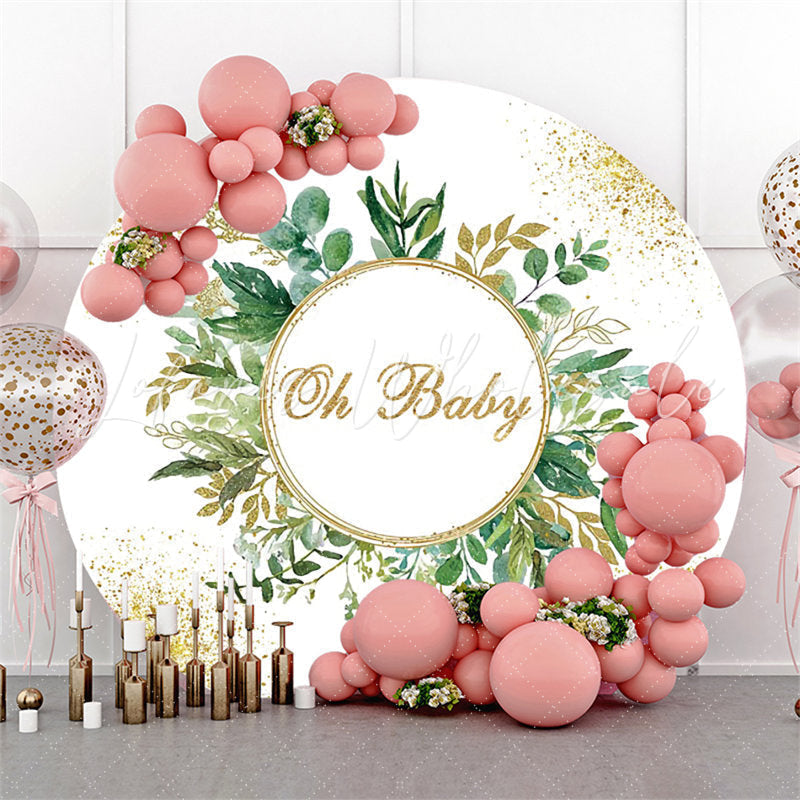 Oh Baby Light Green Leaves Round Baby Shower Backdrop