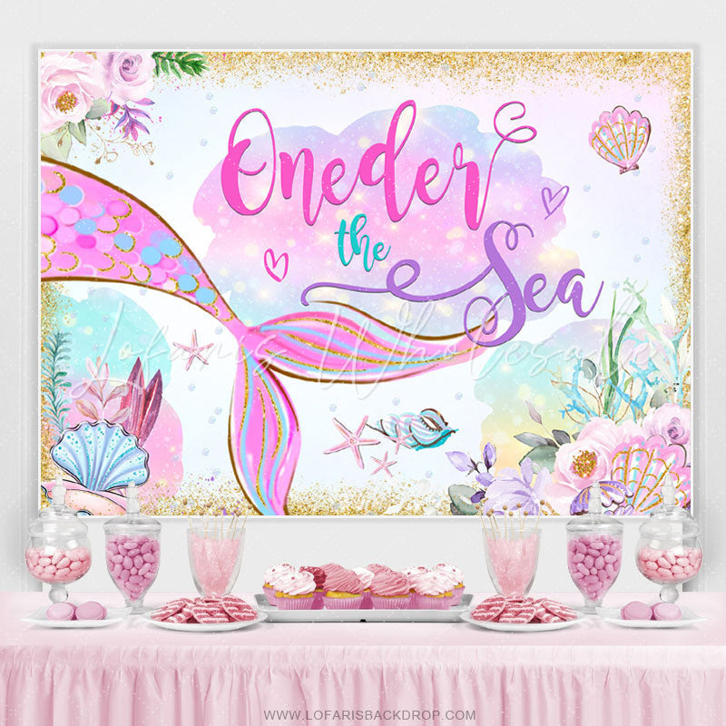 Lofaris Gold Glitter Oneder The Sae Mermaid Birthday Backdrop
