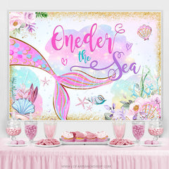 Lofaris Gold Glitter Oneder The Sae Mermaid Birthday Backdrop