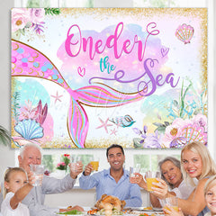Lofaris Gold Glitter Oneder The Sae Mermaid Birthday Backdrop