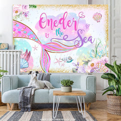 Lofaris Gold Glitter Oneder The Sae Mermaid Birthday Backdrop
