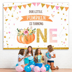 Lofaris Gold Glitter Our Little Pumpkin Is Turning One Birthday Backdrop for Kids