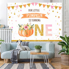 Lofaris Gold Glitter Our Little Pumpkin Is Turning One Birthday Backdrop for Kids