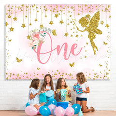 Lofaris Gold Glitter Pink Floral Happy 1St Birthday Backdrop