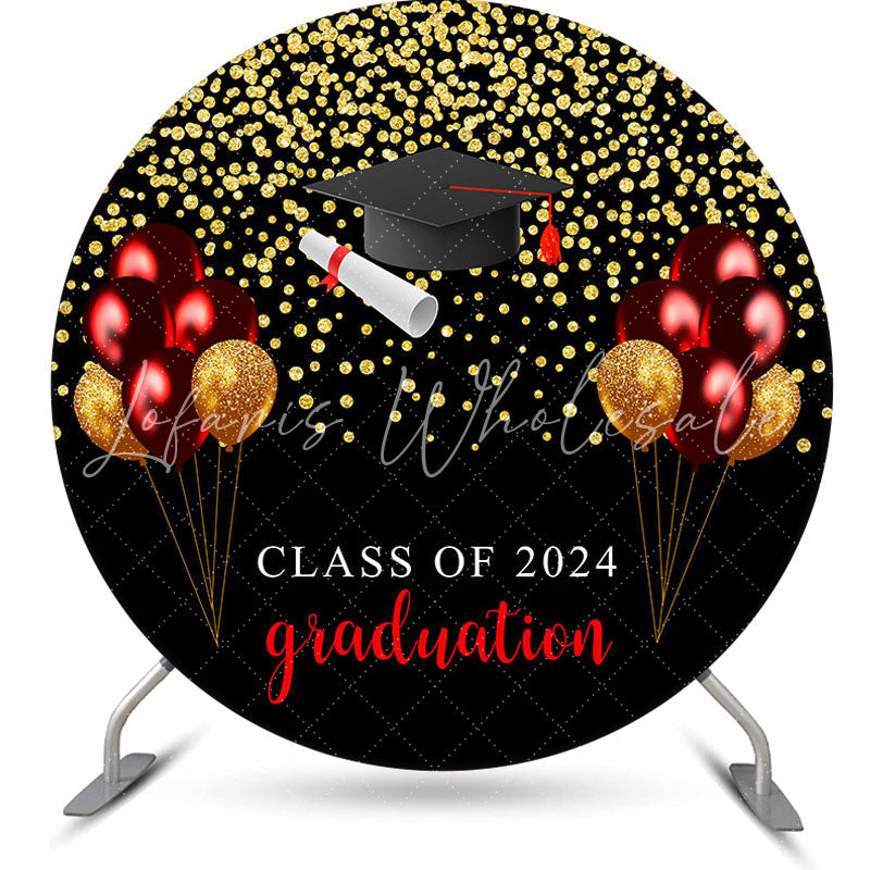 Lofaris Gold Glitter Purple Balloons Black Round Grad Backdrop